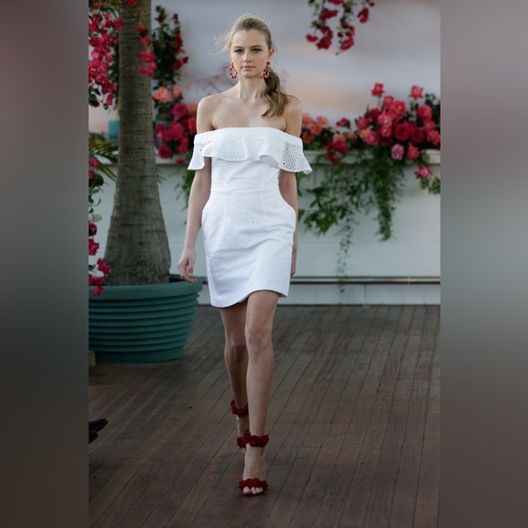 KOOKAI White Broderie Anglaise Embroidered Off The Shoulder Mini Dress - Picture 8 of 16